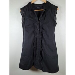 Dear Creatures Black Eyelet Lace Trim Sleeveless Button Front Shift Dress Small